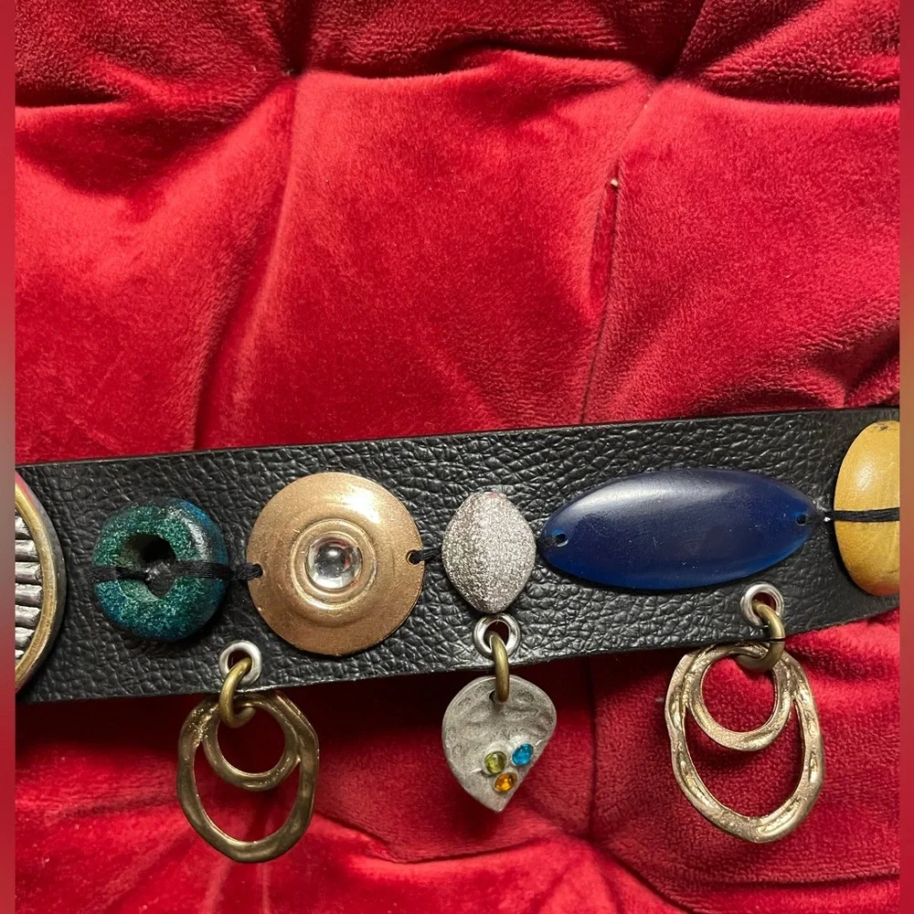 New Vintage design Adjustable Black Leather Embellished Belt bohemian hip charms